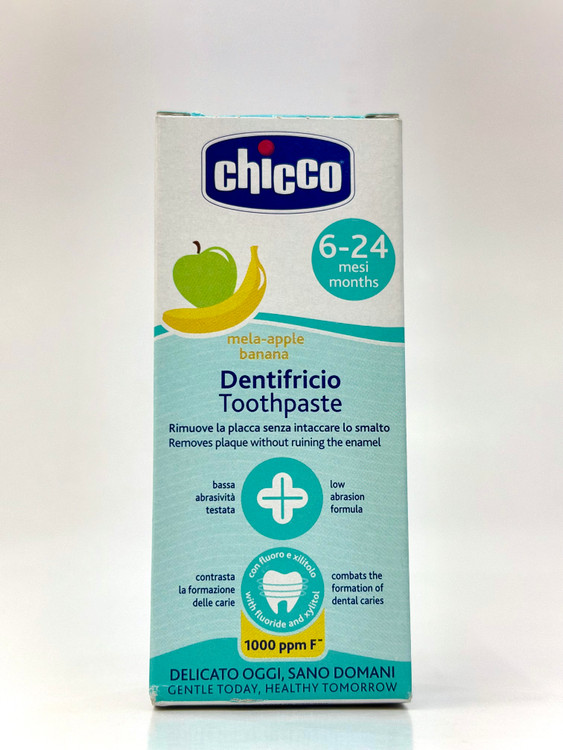 خمیردندان مخصوص کودک 6 ماه تا 2 سال چیکو طعم سیب و موز ضد پوسیدگی و ایمن بلع