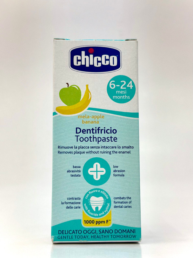 خمیردندان مخصوص کودک 6 ماه تا 2 سال چیکو طعم سیب و موز ضد پوسیدگی و ایمن بلع