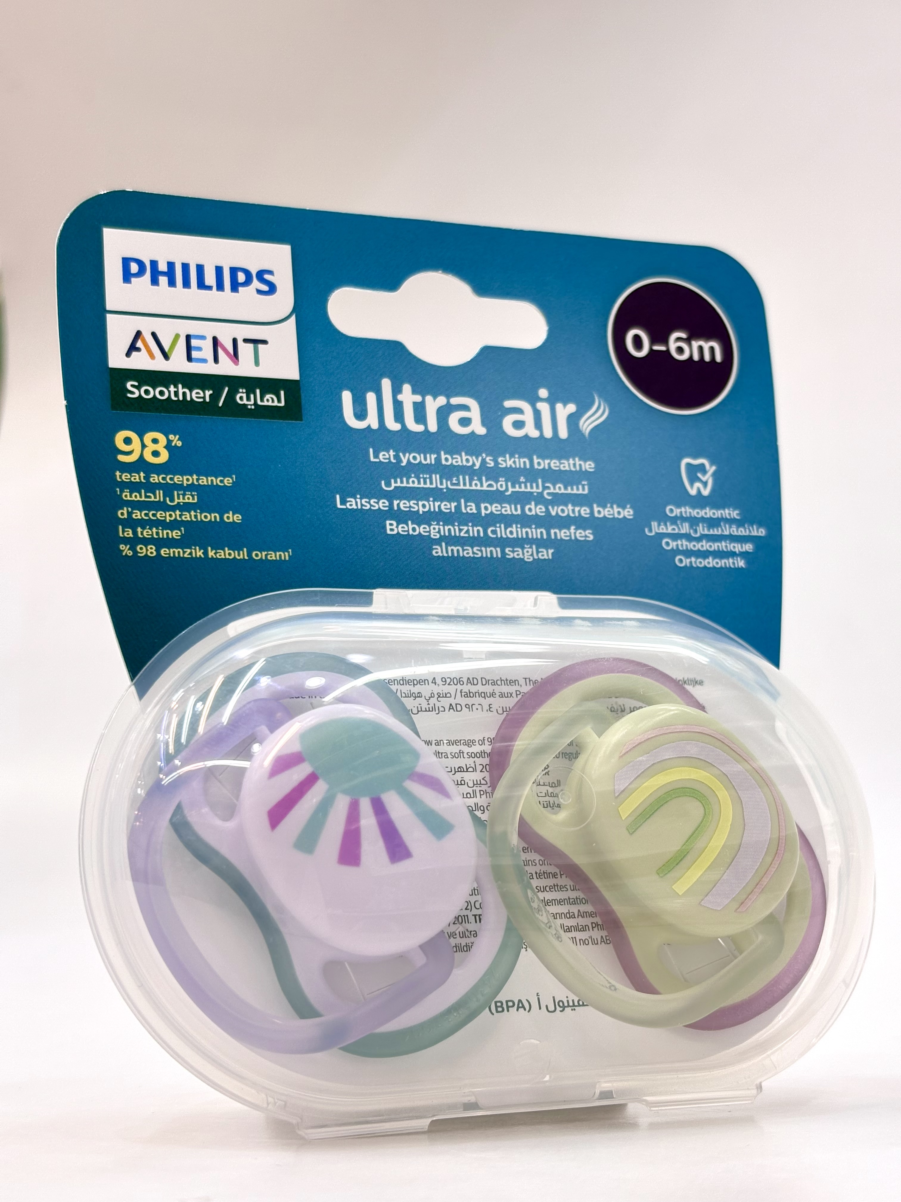 پستانک ارتودنسی اونت طرح رنگین کمان مناسب نوزادان 0 تا 6 ما