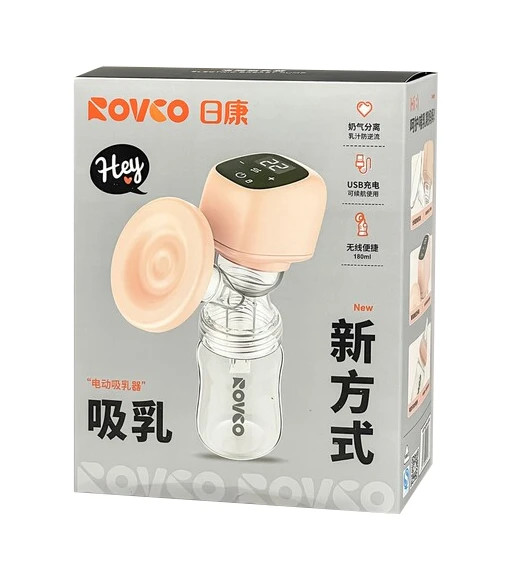 شیردوش برقی لمسی روفکو Rovco صورتی همراه شیشه شیر 180 میل و کابل شارژ USB مناسب مادران شیرده